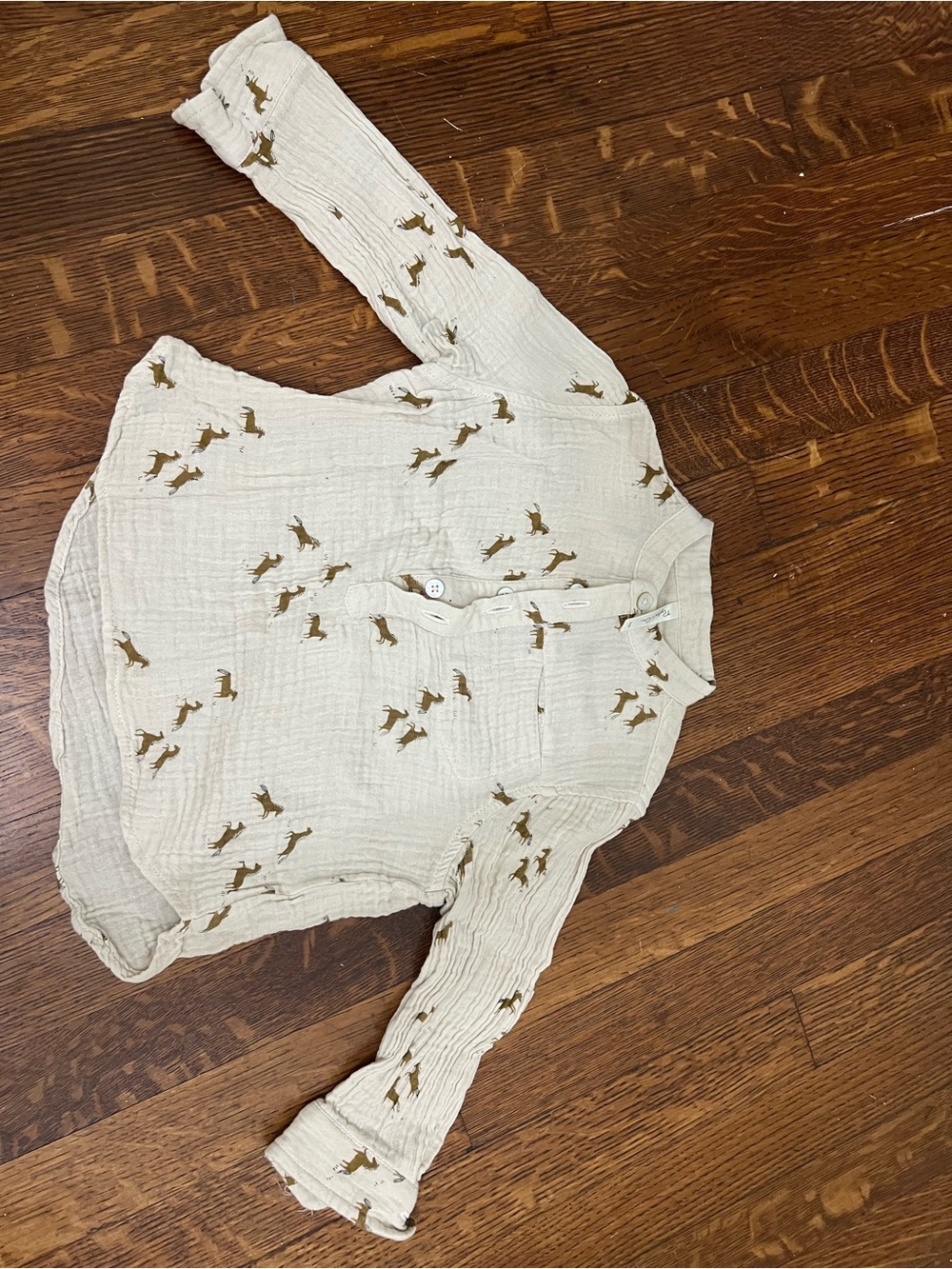 Rylee + Cru Cream Muslin Button-Down Shirt with Brown Fox Print